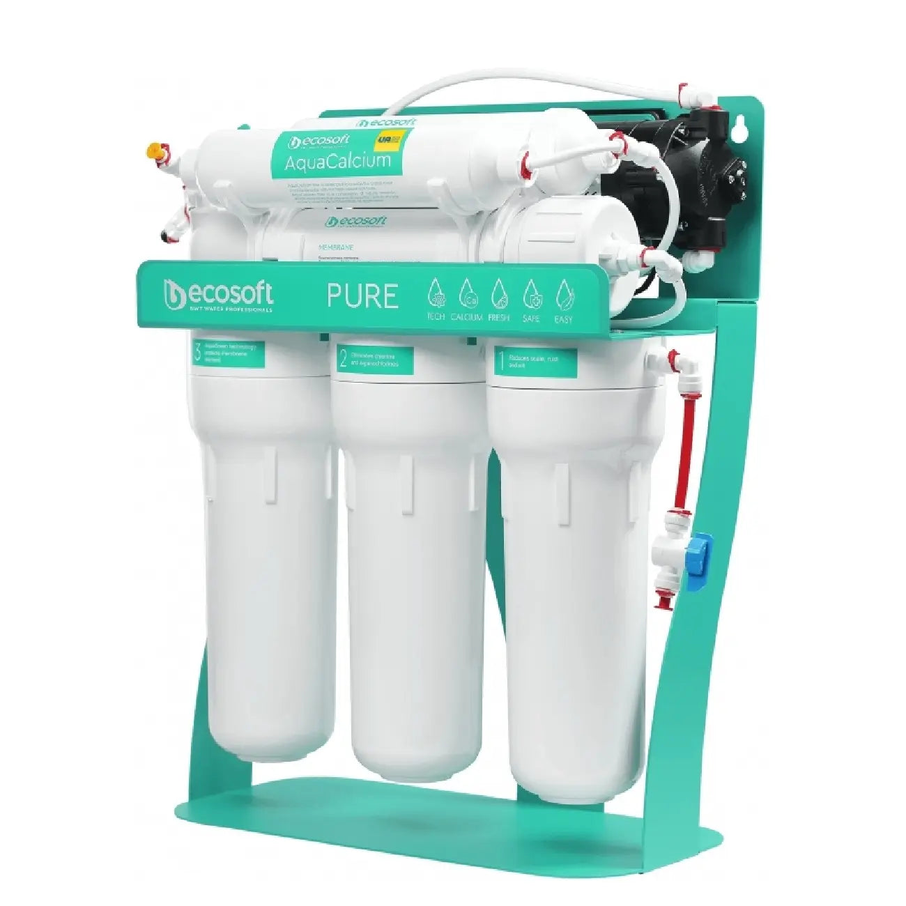Teskari osmos filtri Ecosoft P‘URE AquaCalcium Mint, nasosli ramka, membrana 75gpd DuPont, APT MO675PSMACECO