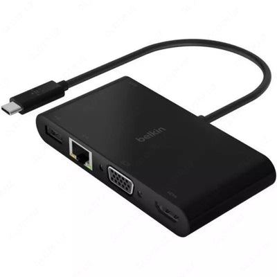 Belkin USB-C - Ethernet, HDMI, VGA, USB-A, 100W PD, qora