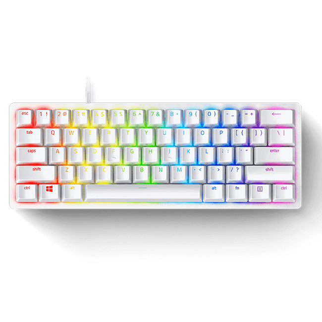 Razer Huntsman mini Mercury Ed o'yin klaviaturasi. I Purple Switch I USB I US I RGB I White