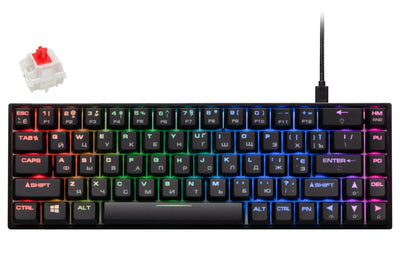 Simli o'yin klaviaturasi 2E Gaming KG370 RGB 68key Gateron Red USB Black 2E-KG370UWT-RD
