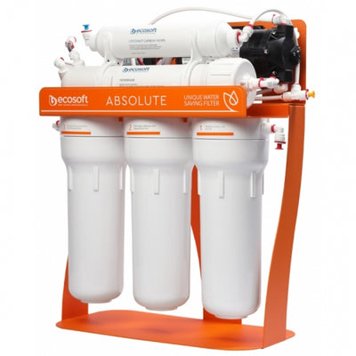 Ramkadagi nasosli Ecosoft Absolute teskari osmos filtri, membrana 75gpd DuPont, drenaj 1:1