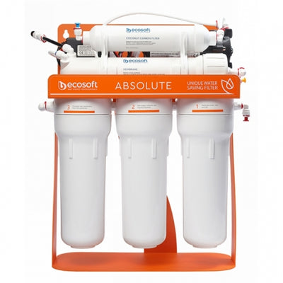 Ramkadagi nasosli Ecosoft Absolute teskari osmos filtri, membrana 75gpd DuPont, drenaj 1:1