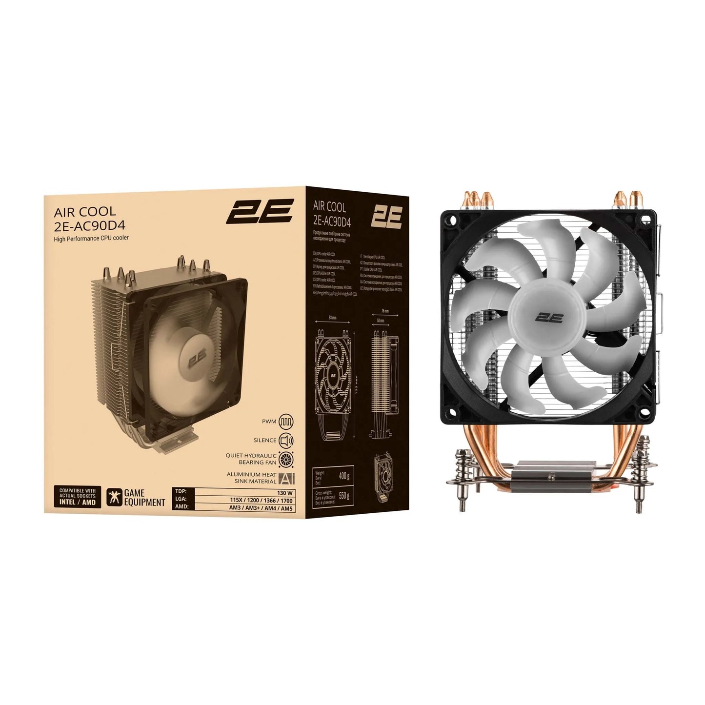 Protsessorli 2E GAMING Air Cool AC90D4-ARGB, LGA1700,4pin PWM,3pin +5VARGB, TDP 130W