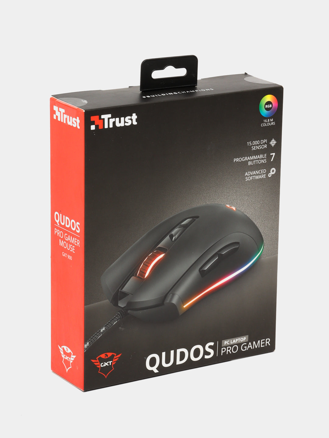 Simli sichqoncha Trust GXT 900 Qudos RGB Gaming RGB, qora,