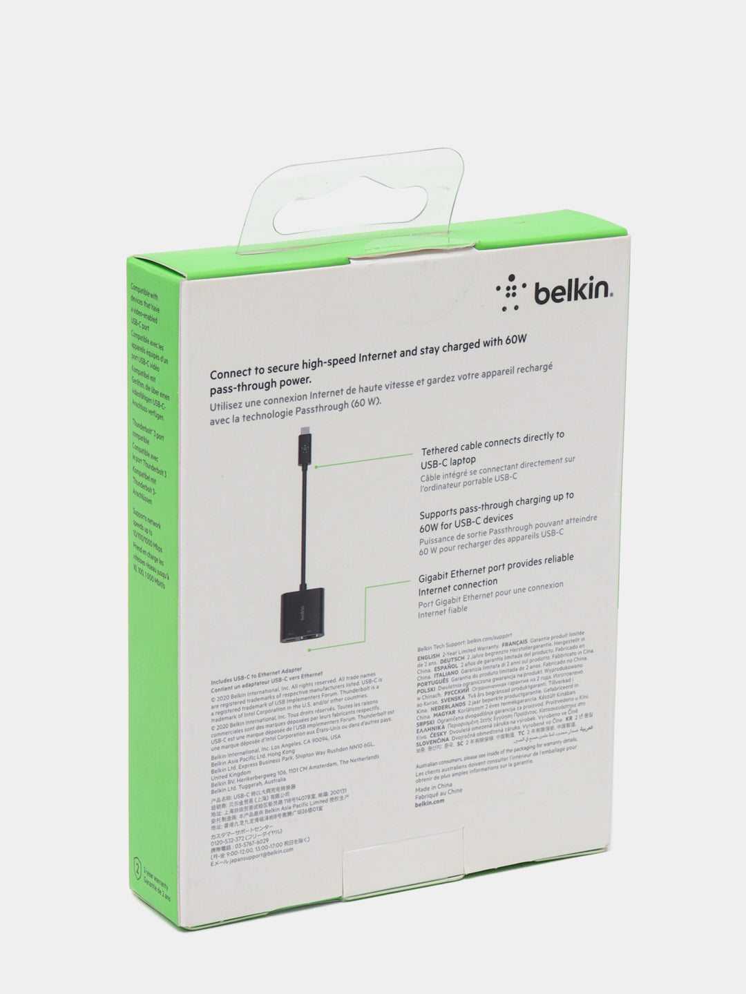 Adapter Belkin USB-C - Ethernet 60W PD, qora