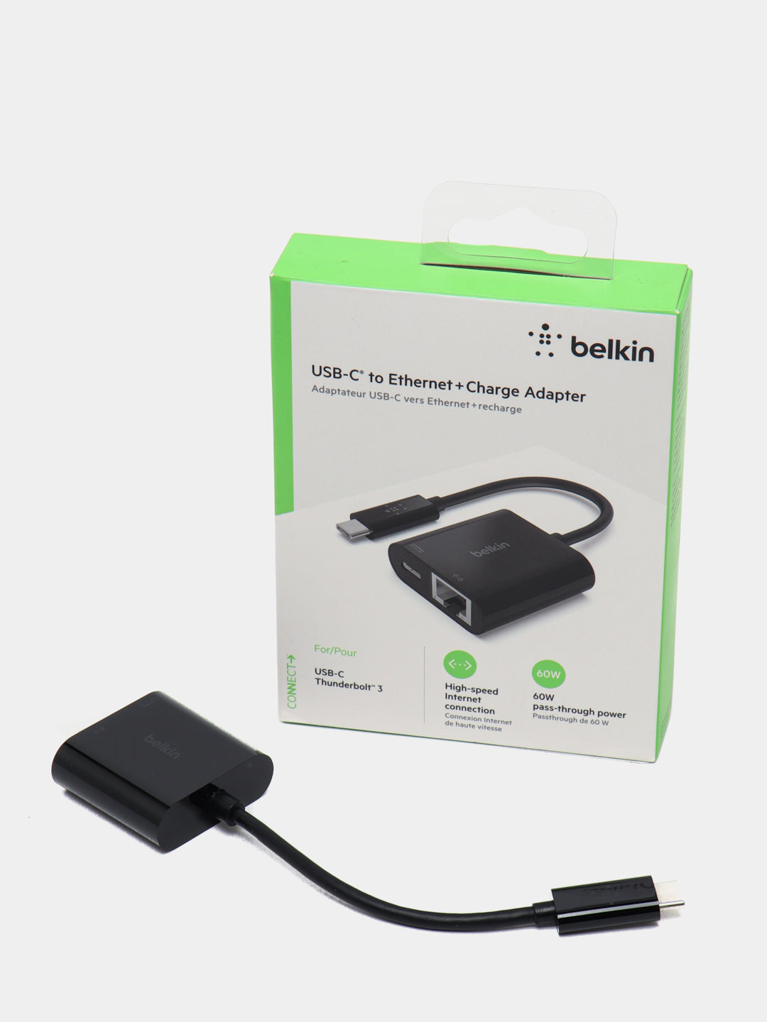 Adapter Belkin USB-C - Ethernet 60W PD, qora