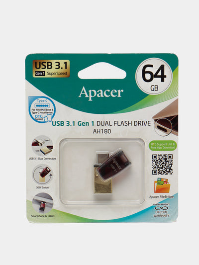 Xotira kartasi, AP64GAH180R-1 qizil Apacer USB 3.1