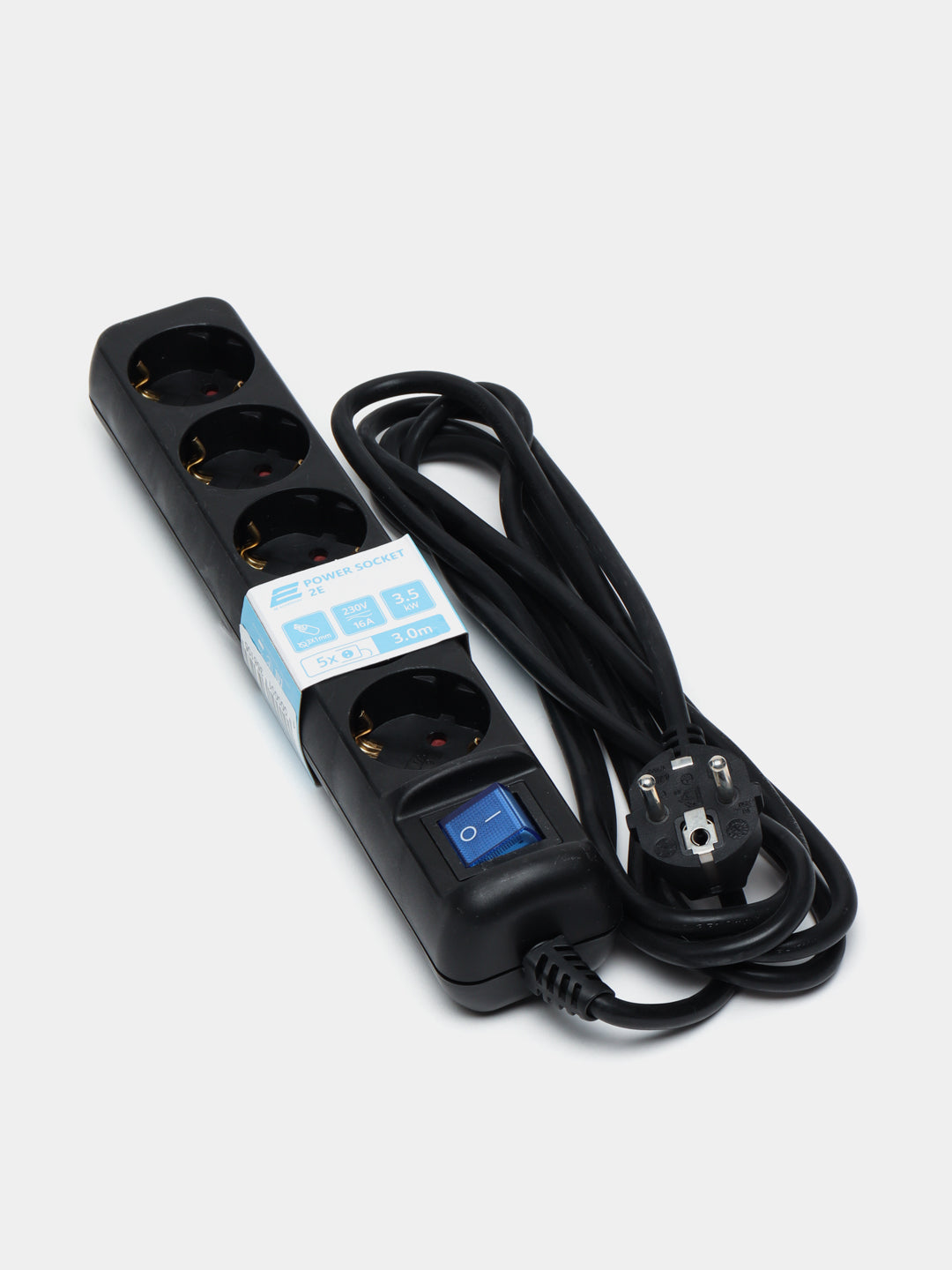 Tarmoq filtri kalit bilan 2Е 5XSchuko 2E-05ESM3BK, 3G * 1.0 mm, 3 m, qora