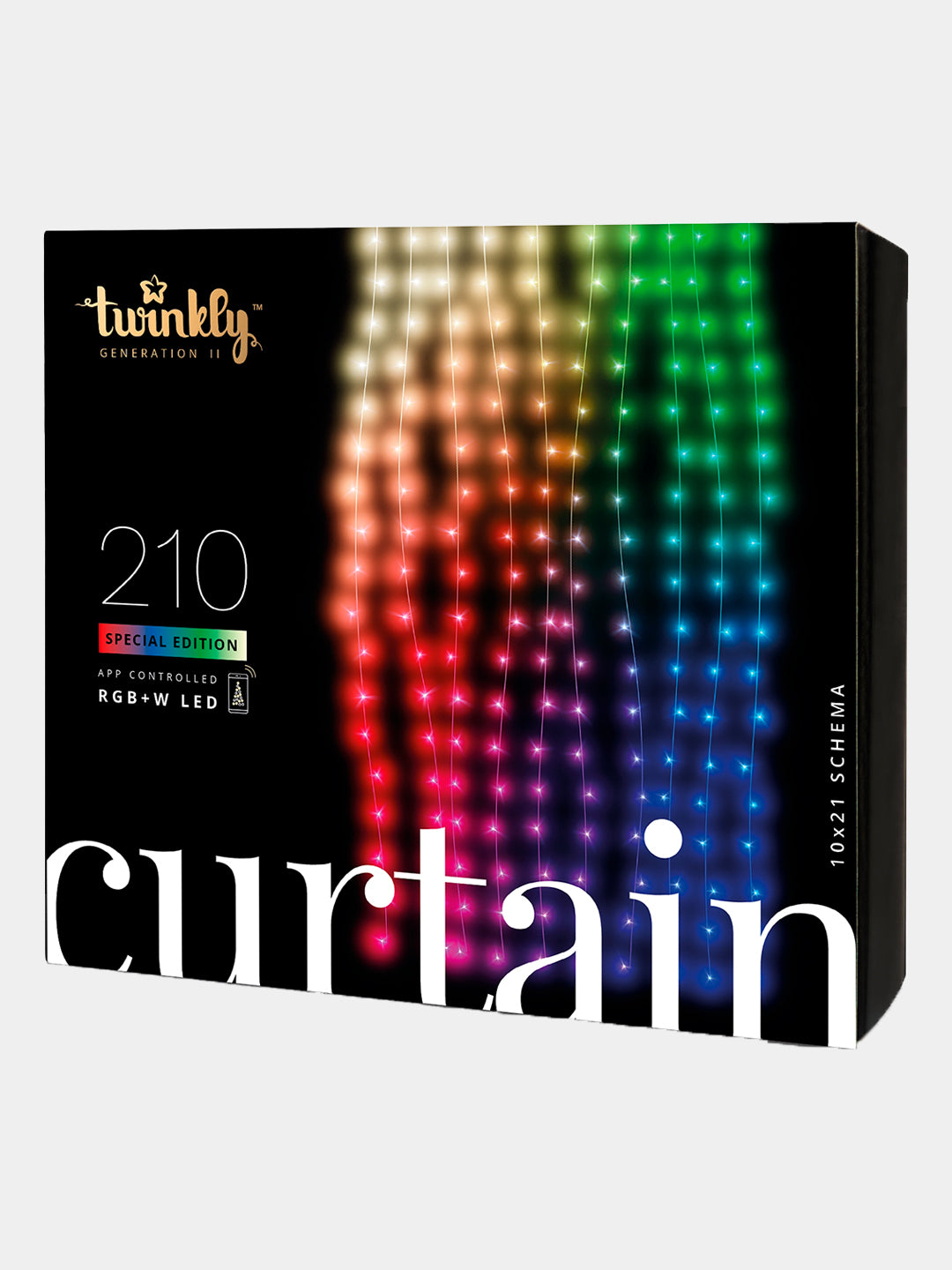 Smart LED Garland Twinkly Curtain RGBW 210, Gen II, IP44, 1.45м*2.1м, shaffof kabel