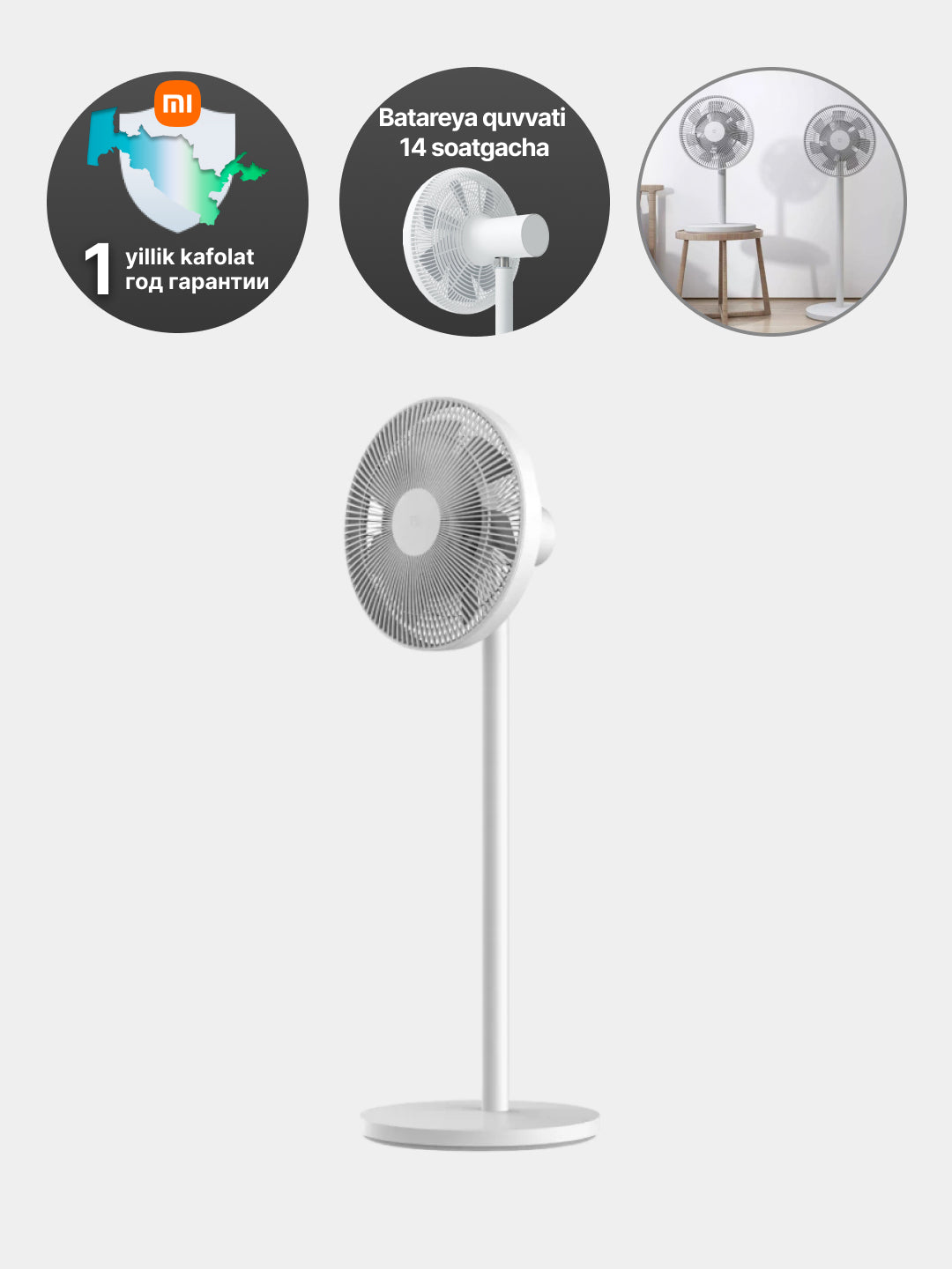Polda turadigan aqlli ventilyator Xiaomi Smart Standing Fan 2, 2 Pro smartfonni boshqarish