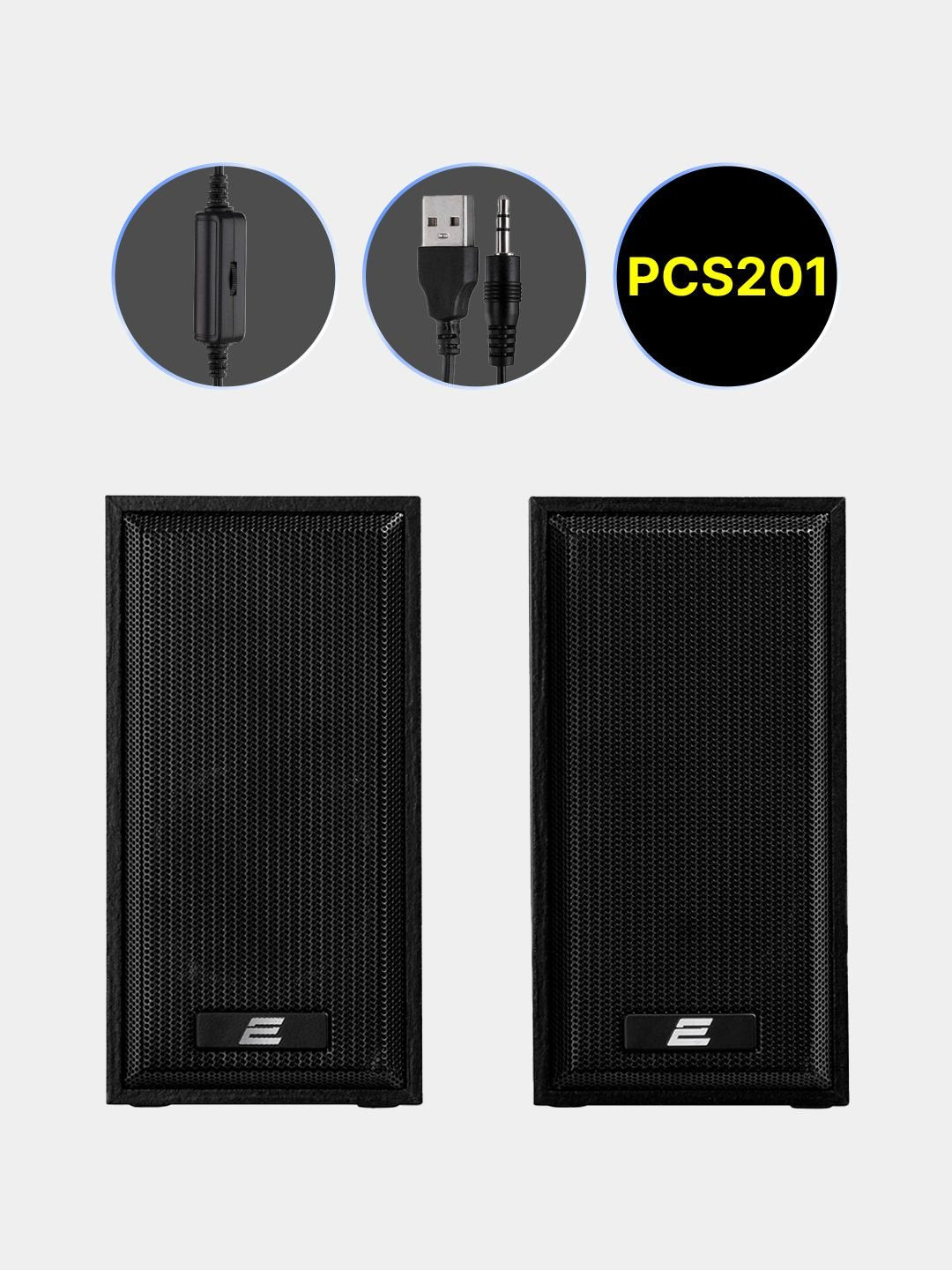 Kompyuter karnaylari, simli 2e shaxsiy kompyuter karnayi PCS201, 2.0, USB, qora yog’och