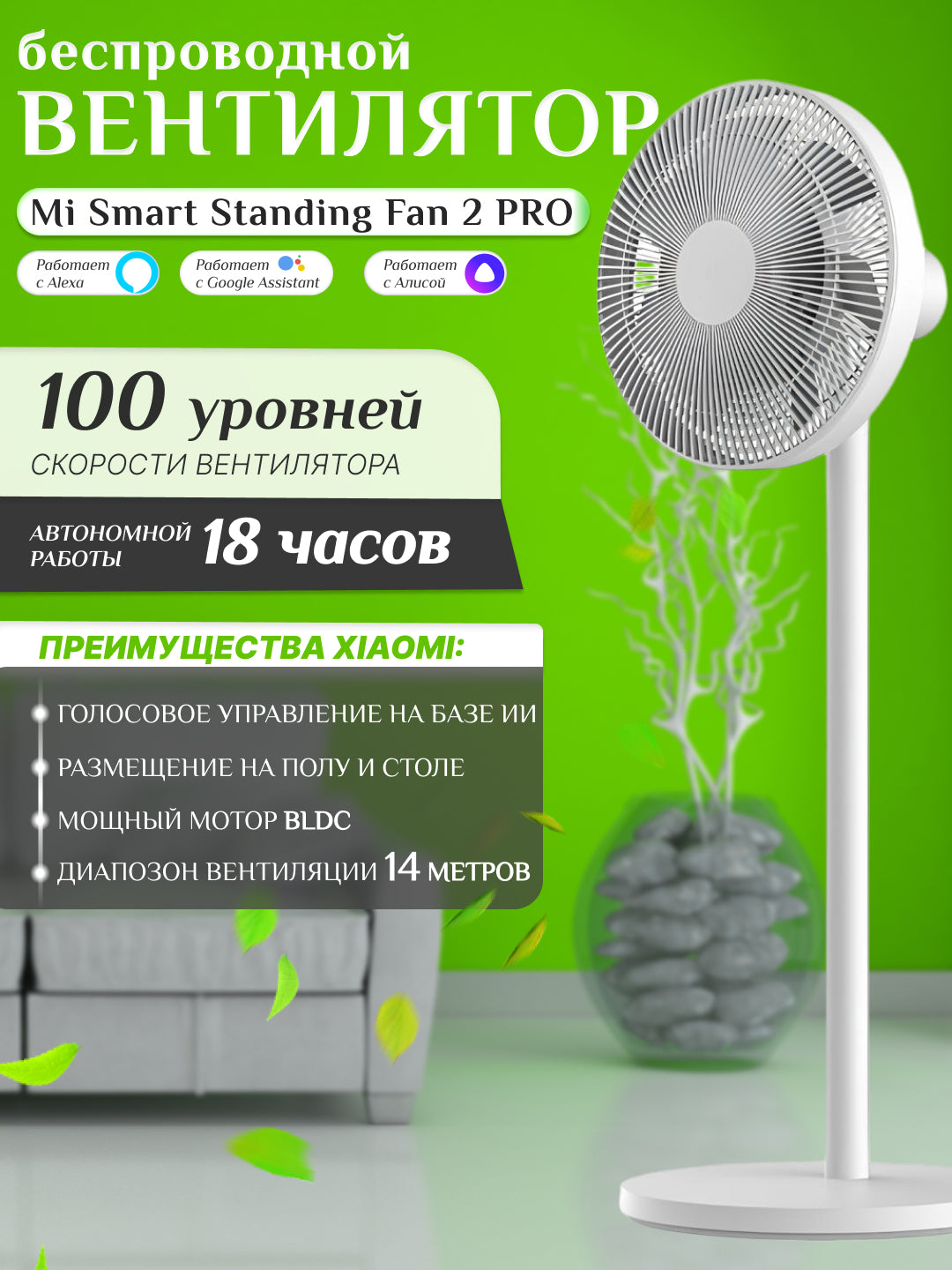 Polda turadigan aqlli ventilyator Xiaomi Smart Standing Fan 2, 2 Pro smartfonni boshqarish