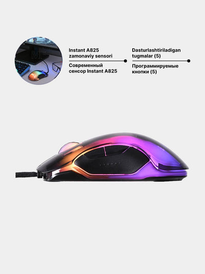 O'yin sichqonchasi 2E Gaming MG345 Transparent, RGB USB Black