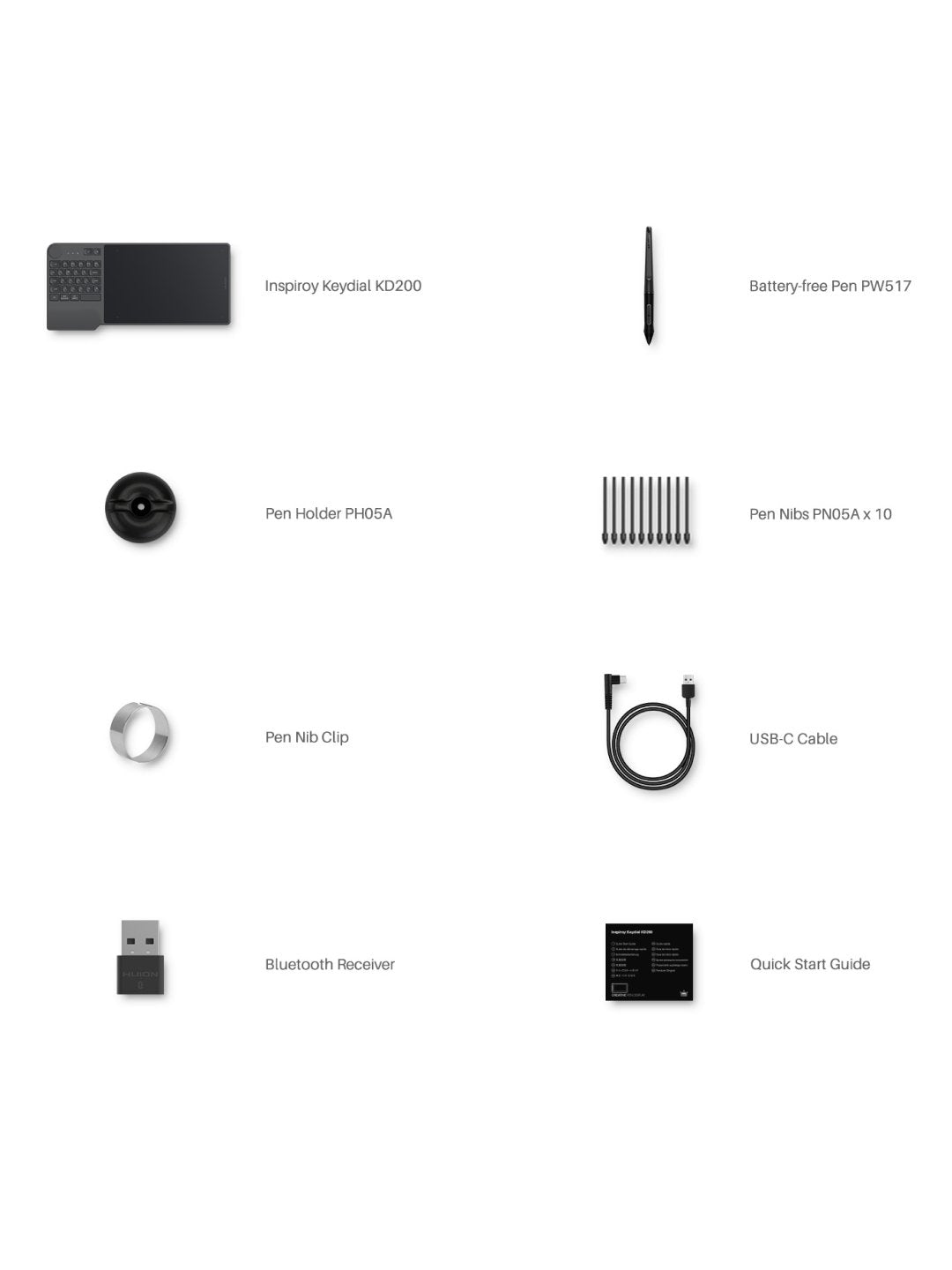 Grafik planshet Inspiroy Keydial KD200 Bluetooth 5.0 qora KD200HUION