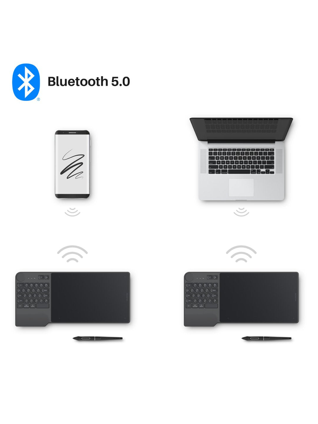 Grafik planshet Inspiroy Keydial KD200 Bluetooth 5.0 qora KD200HUION