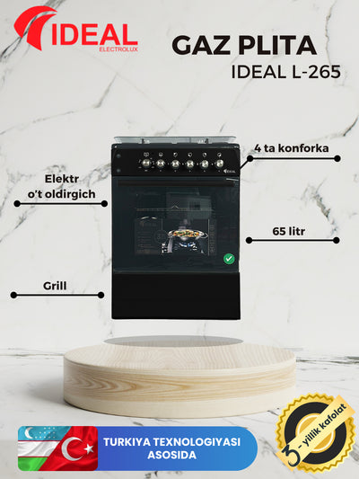 Gaz plita IDEAL L265, 3 yillik kafolat