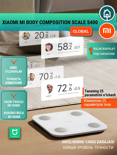Aqlli tarozi Xiaomi Mi Body Composition Scale S400, 25 ta tana va sog'lik ko'rsatkichlari