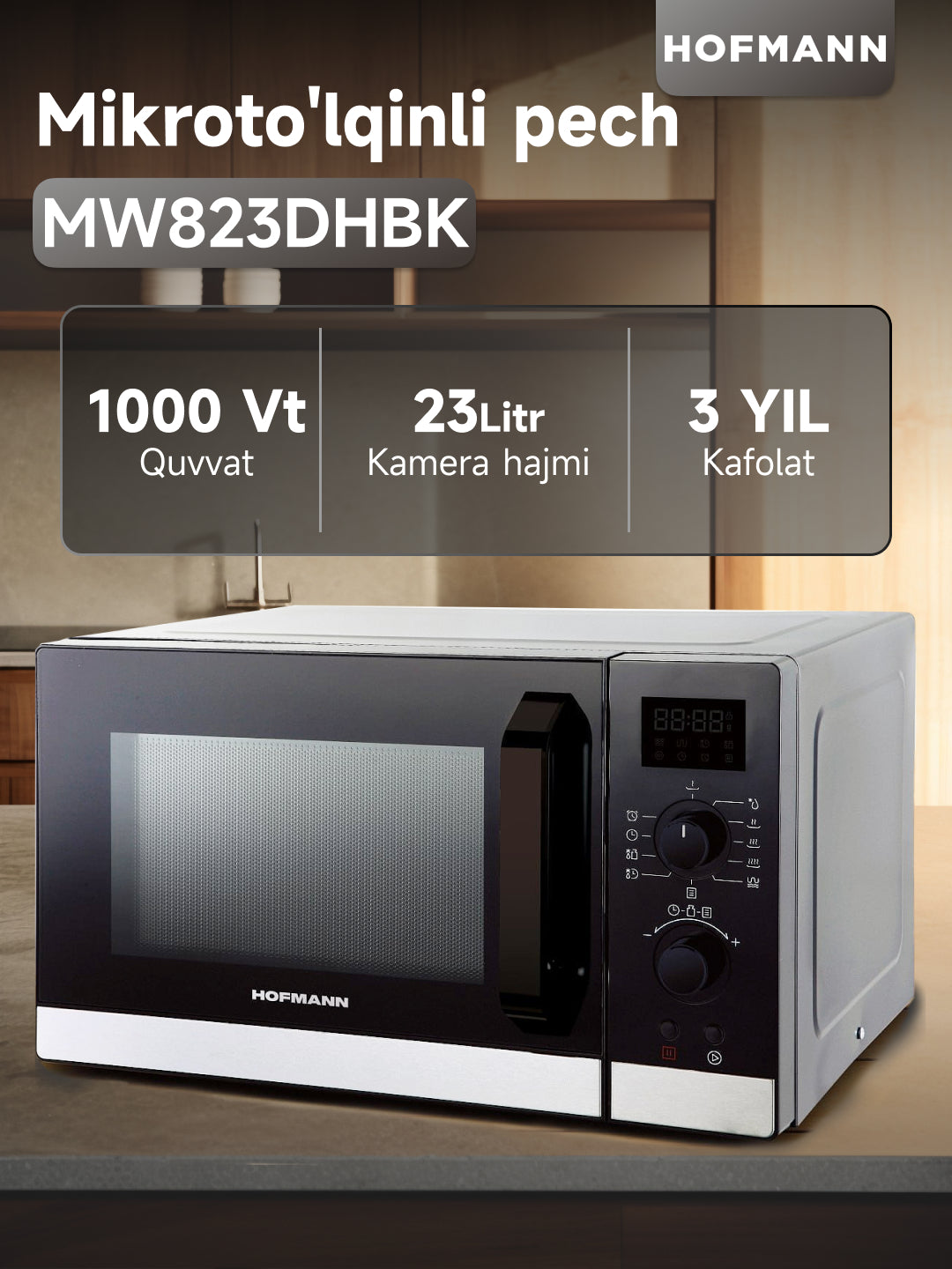 Mikroto'lqinli pech Hofmann MW823DHBK/HF, 23 L