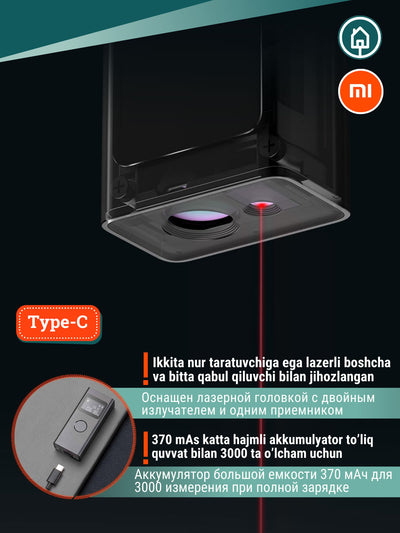Xiaomi Smart Laser Measure lazerli olchagich ta'mirlash, qurilish ishlariga mo'ljallangan