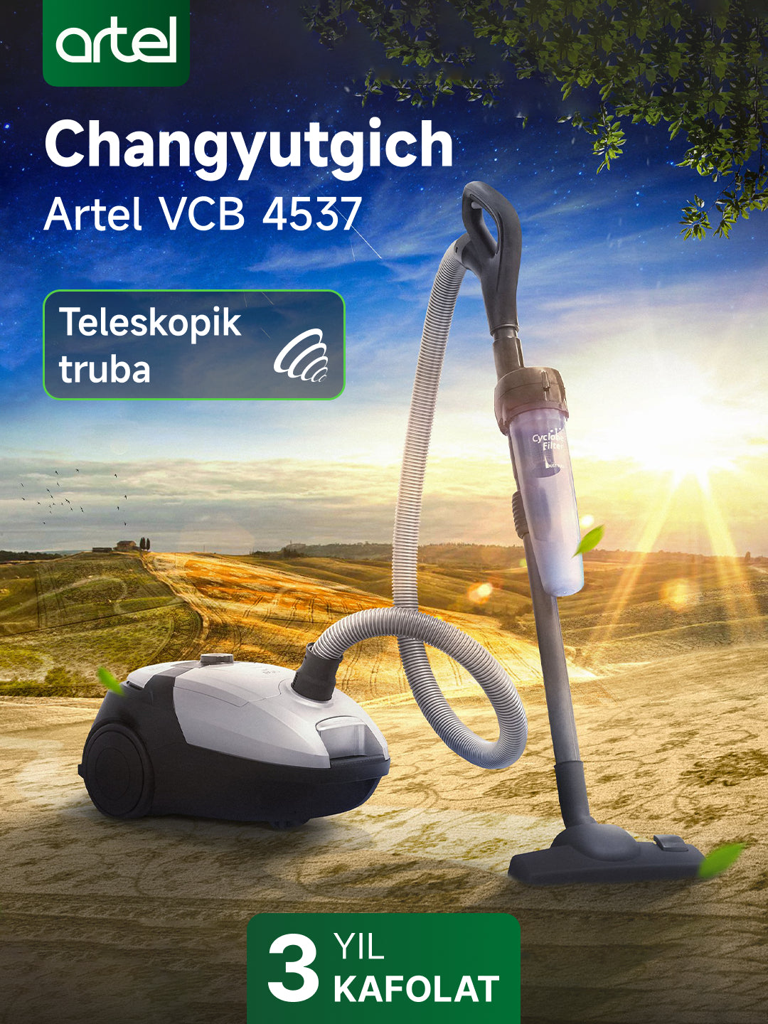 Chang yutgich Artel VCB 4537, teleskopik quvur va past shovqin darajasi bilan