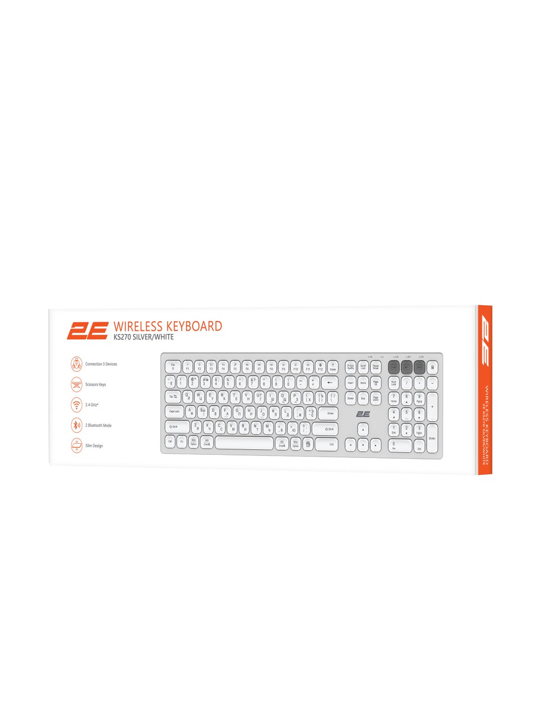 Simsiz qaychi klaviatura 2E KS270 105 kalit, WL/BT, 2E-KS270WBGR