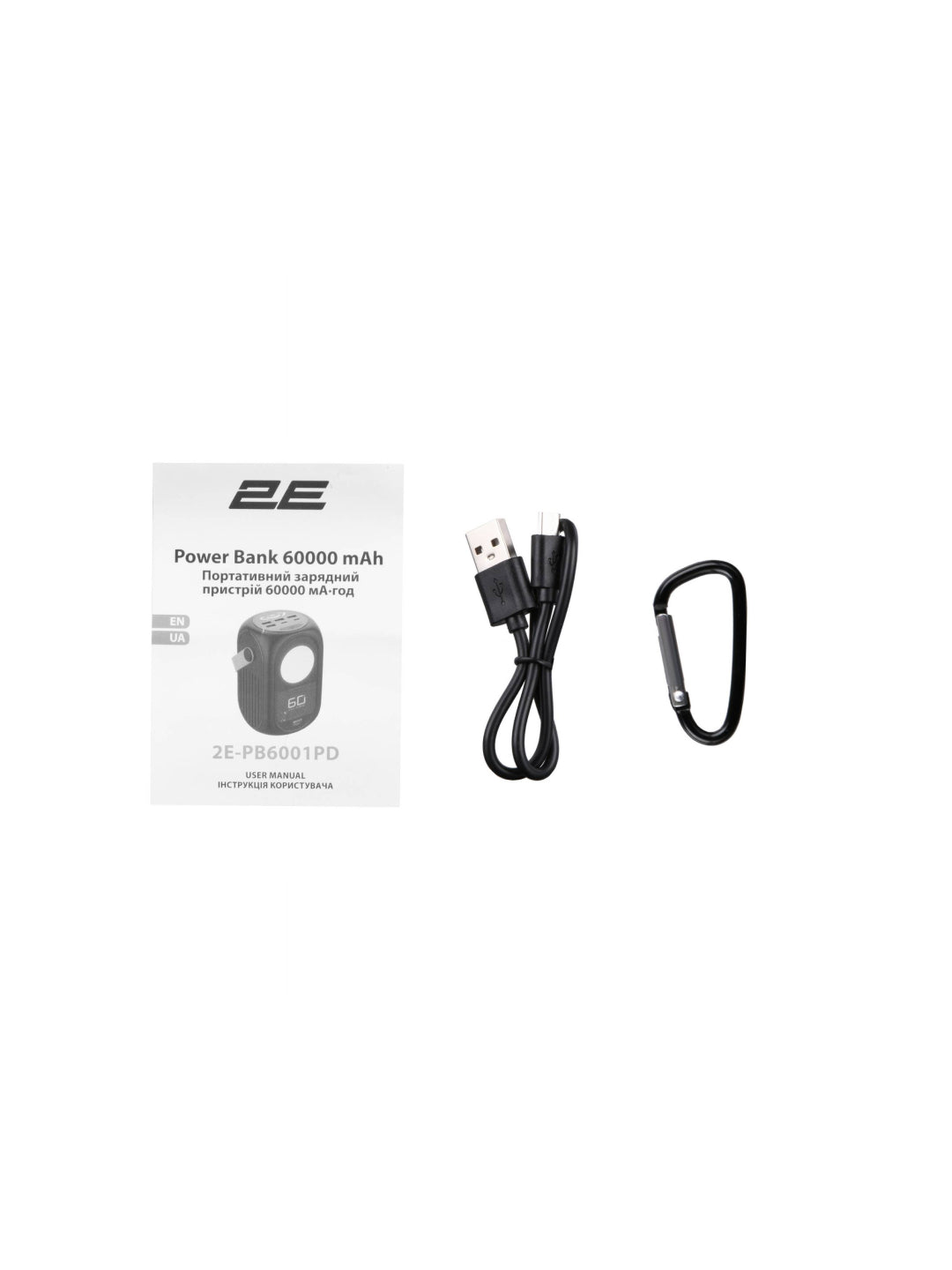 Power Bank 60000 mAh, chiroq bor, sayohatlar uchun maqul 2E-PB6001PD-Qora
