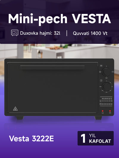 Mini-pech Vesta 3222E, 32 litr hajmli duxovka va 1400 Vt quvvatli