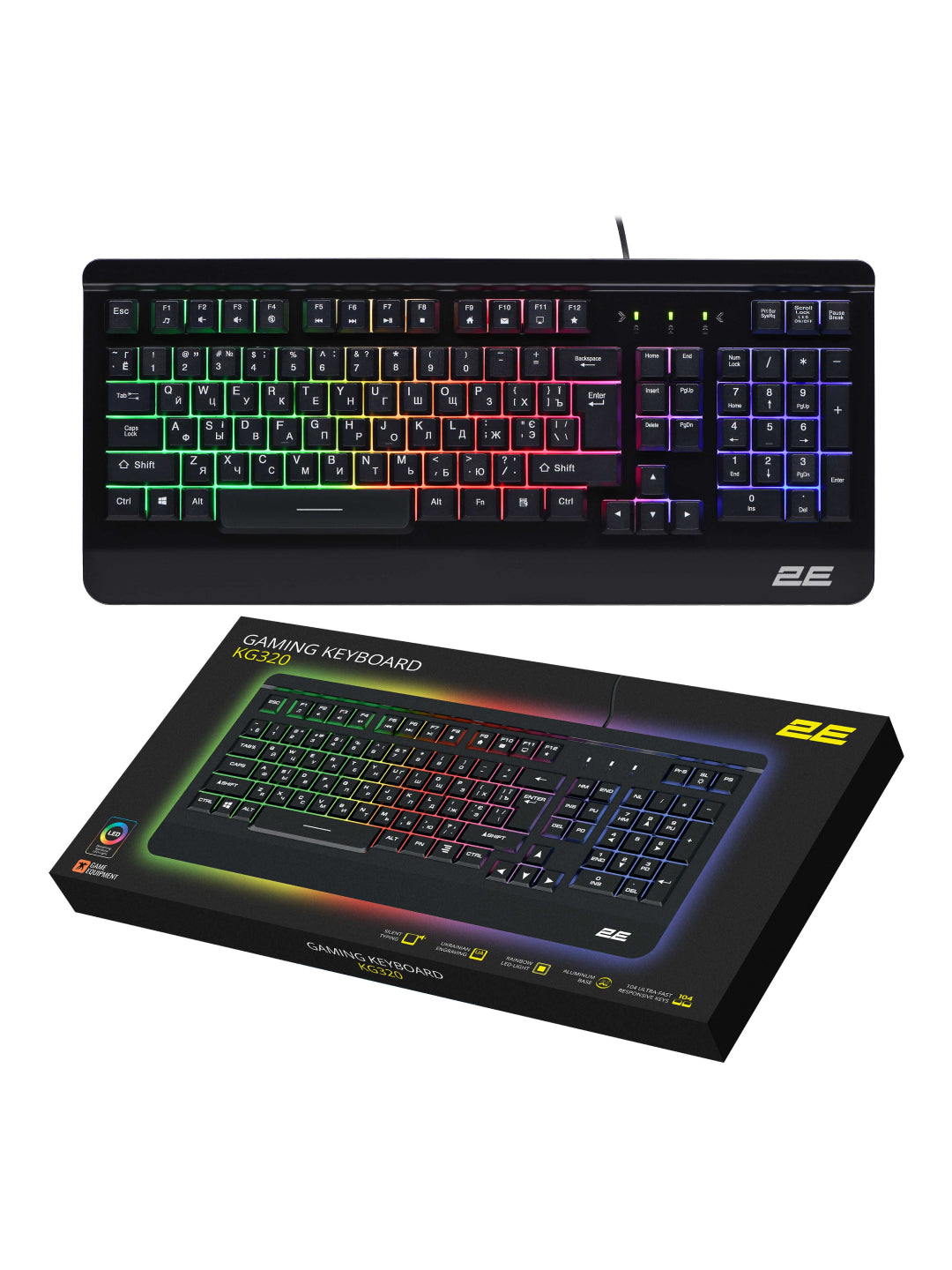 Simli o'yin klaviaturasi 2E Gaming KG320, LED, 2E-KG320UB