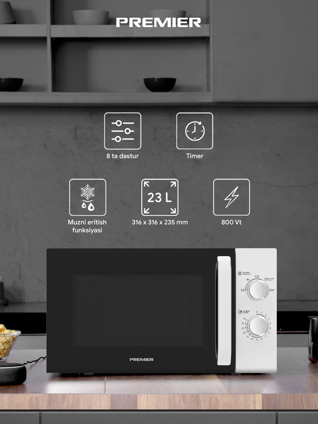Mikroto'lqinli pech Premier PRM-23MW-LA5, LG MAGNETRON, 23 l
