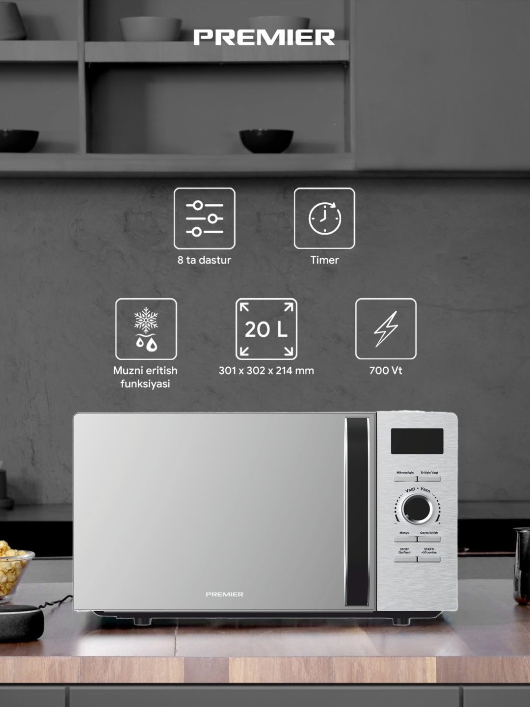 Mikroto'lqinli pech Premier PRM-20MW-LA4, LG MAGNETRON, 20 litr