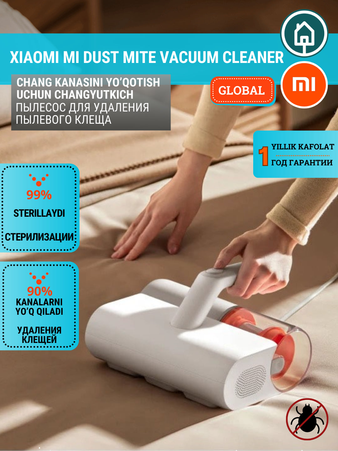 Chang kanalaridan tozalash uchun Xiaomi Mi Dust Mite portativ changyutgichi