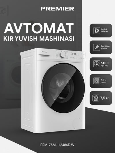 Kir yuvish mashinasi Premier PRM-75ML-12486D-W, 7.5 kg