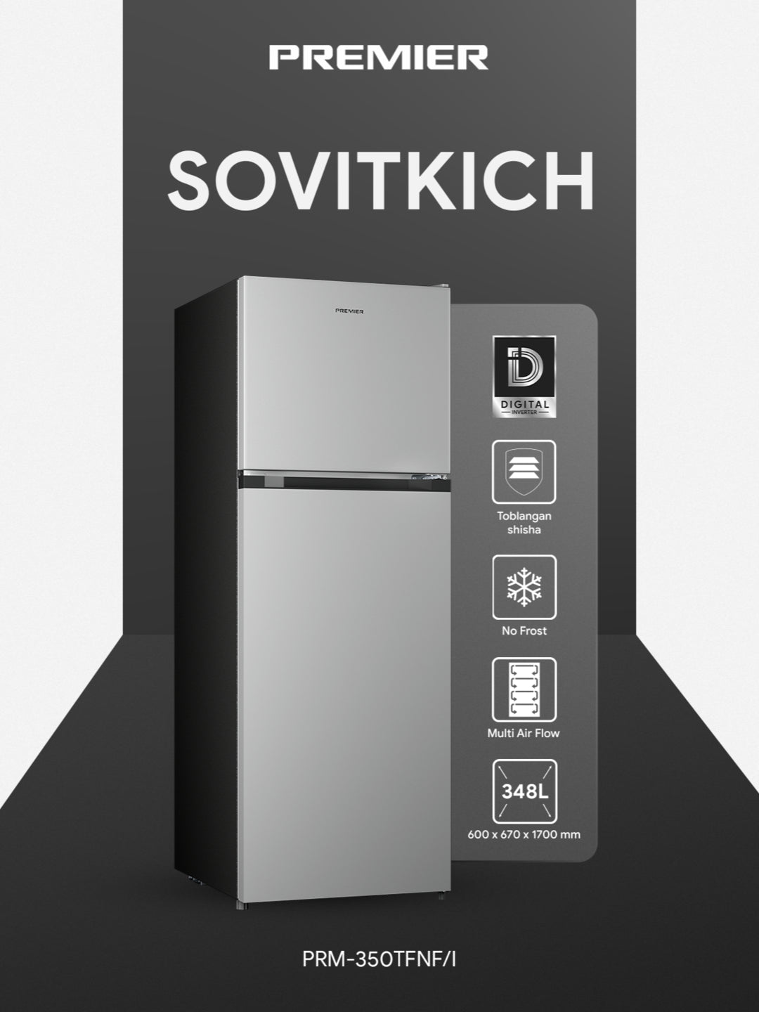 Sovutgich Premier PRM-350TFNF, No Frost, Inverter, 348 l