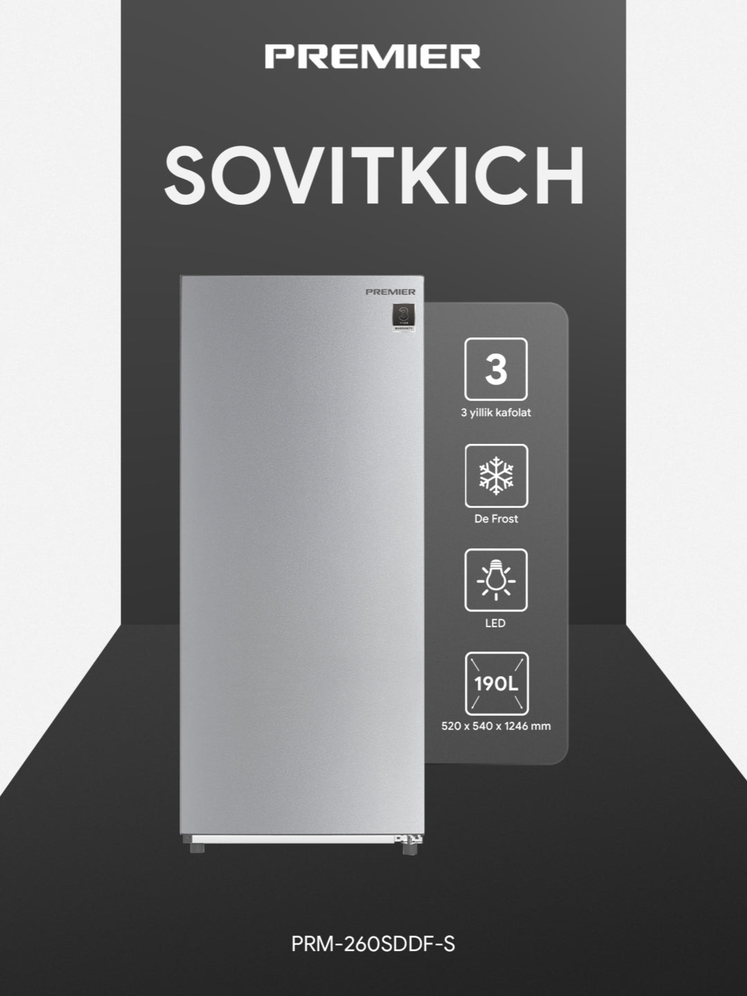 Sovutgich Premier PRM-260SDDF, 190 l