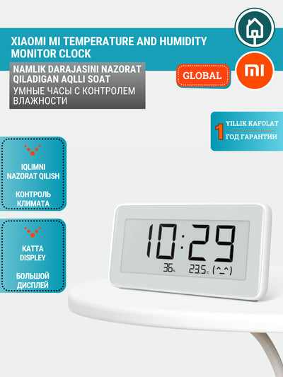 Xiaomi Mi Temperature and Humidity Monitor Clock soati, namlik va haroratni nazorat qilish