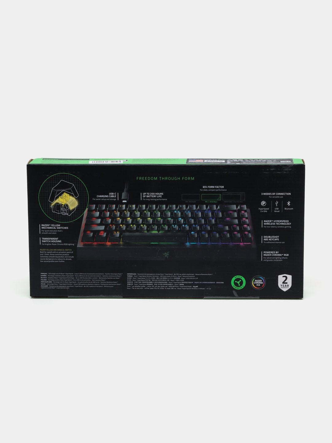 O'yin klaviaturasi RAZER BlackWidow V3 Yellow Switch USB RU RGB, qora