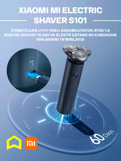 Elektr ustara Xiaomi Mi Electric Shaver S101, 60 kungacha qoshimcha quvvatlashsiz