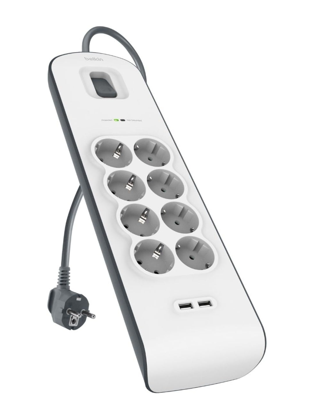 Tarmoq filtri-uzaytirgich Belkin 8хSchuko, 2xUSB 2.4A, 16А kuchlanishdan himoya, 2 metr
