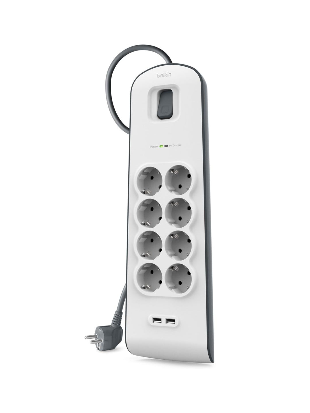 Tarmoq filtri-uzaytirgich Belkin 8хSchuko, 2xUSB 2.4A, 16А kuchlanishdan himoya, 2 metr