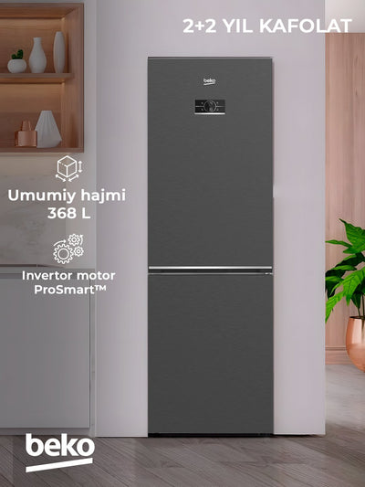 Sovutgich BEKO B3R1CNK363HXBR, umumiy hajmi 368 litr, No-frost, LED yoritigich
