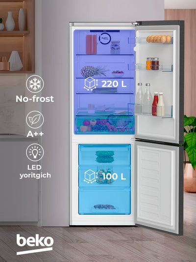 Sovutgich BEKO B3R1CNK363HXBR, umumiy hajmi 368 litr, No-frost, LED yoritigich