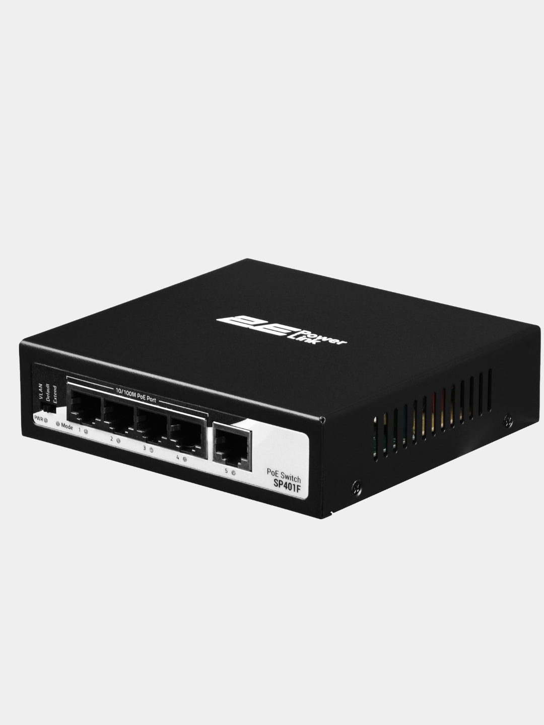 Switch 2E PowerLink SP401F 4xFE PoE+, 1xFE Uplink, 55 W, boshqarilmaydi