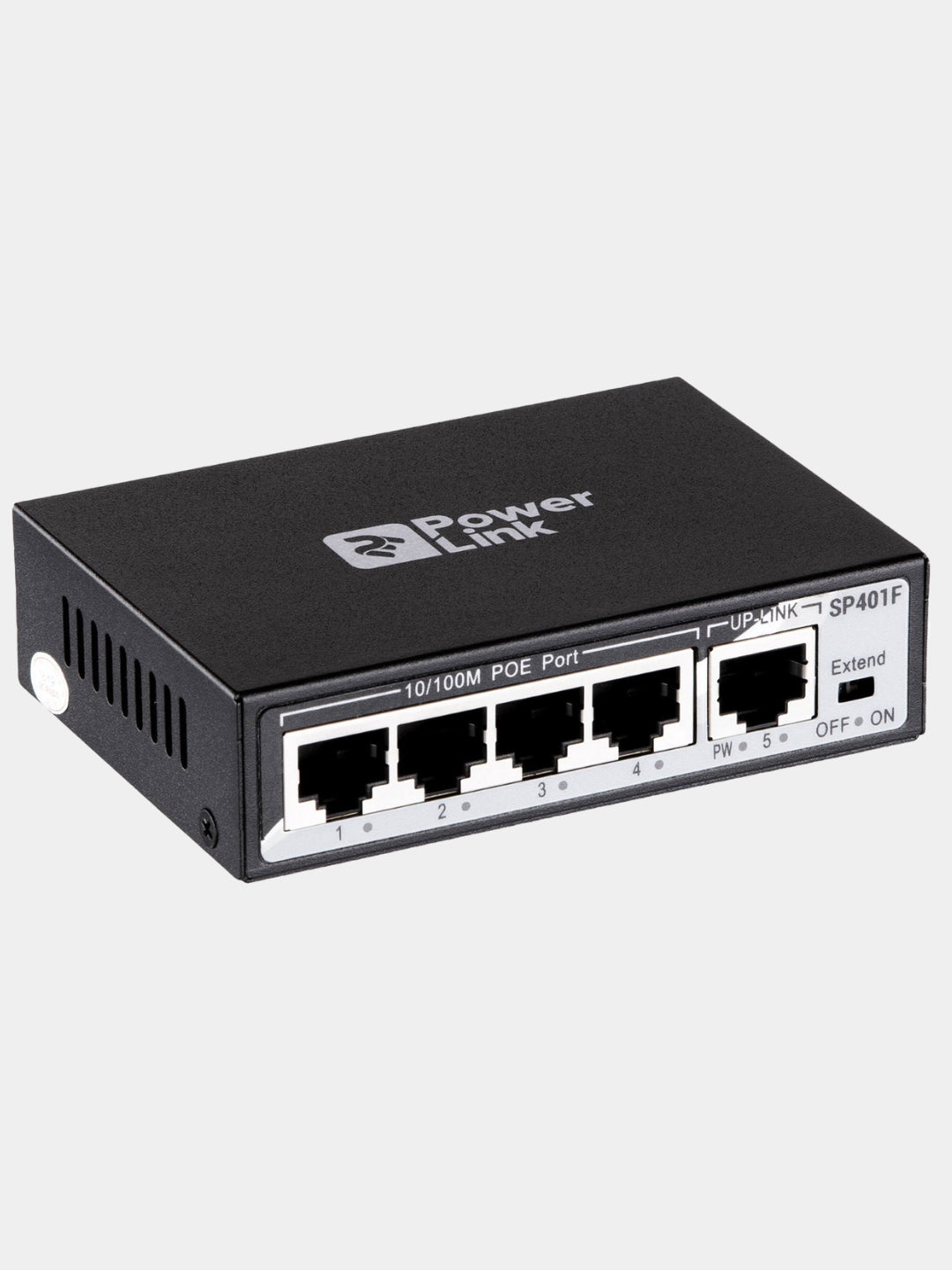 Switch 2E PowerLink SP401F 4xFE PoE+, 1xFE Uplink, 55 W, boshqarilmaydi