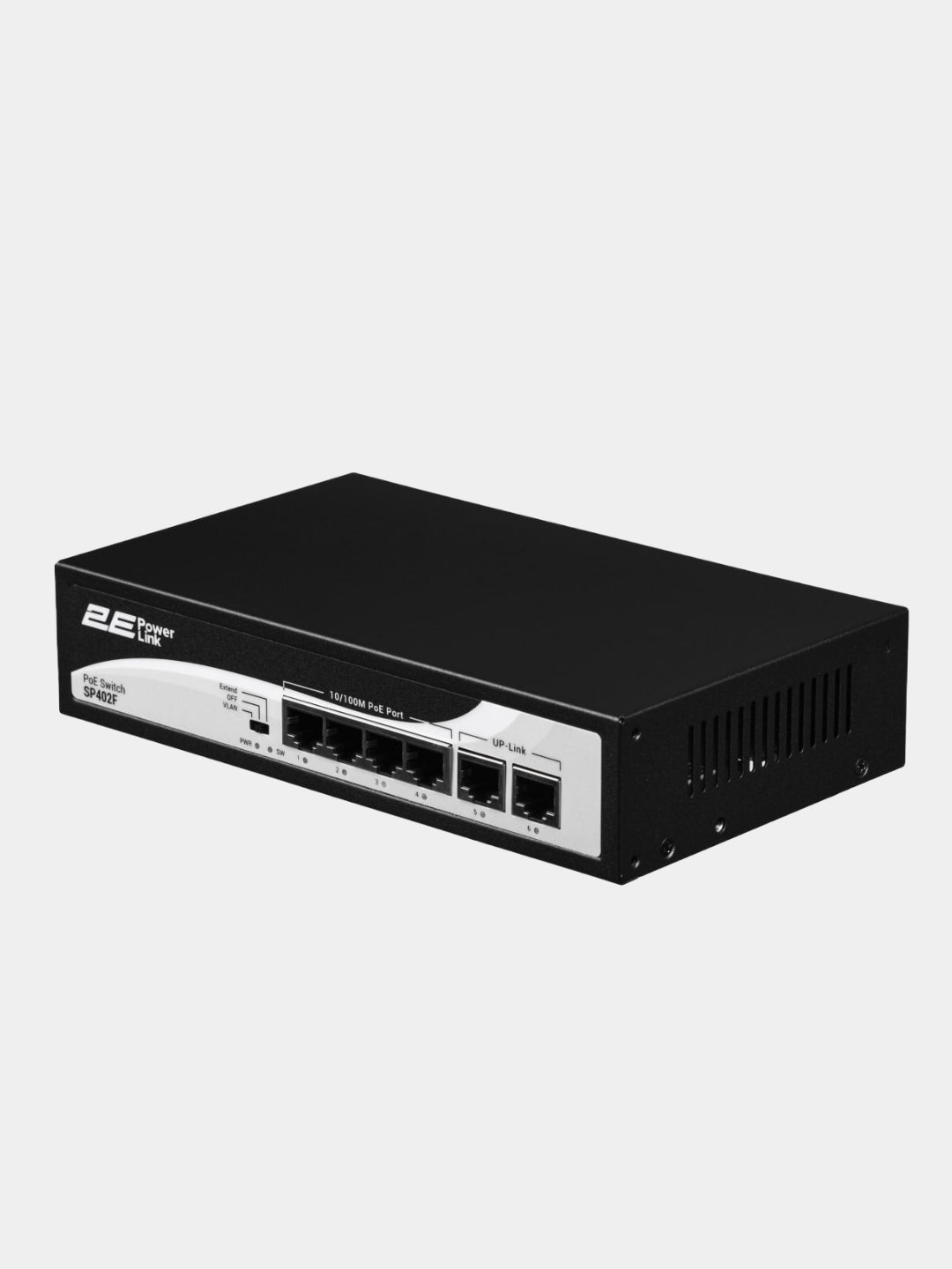 Kommutator 2E PowerLink SP402F 4xFE PoE+, 2xFE Uplink, 55W, boshqarilmaydi
