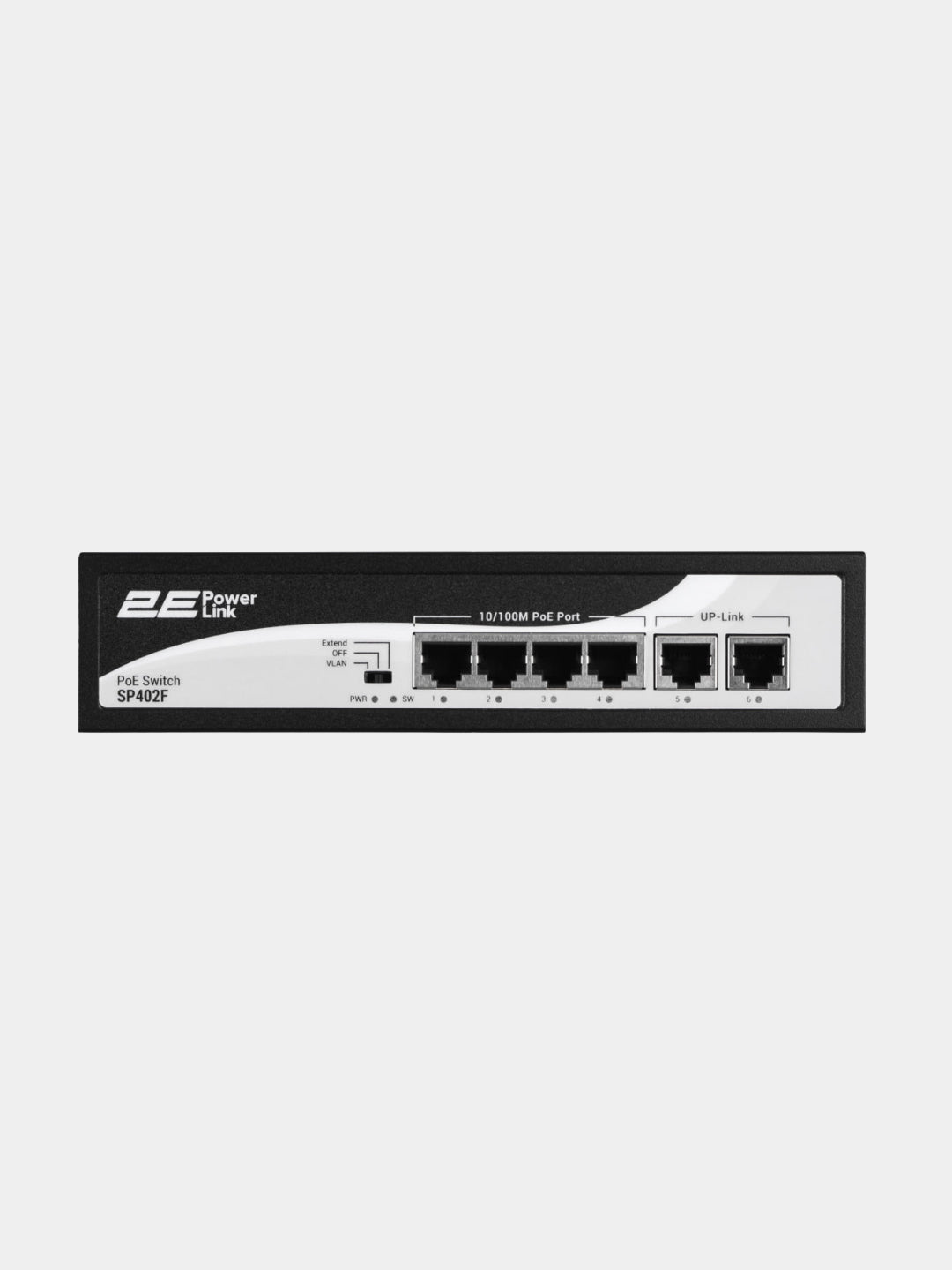 Kommutator 2E PowerLink SP402F 4xFE PoE+, 2xFE Uplink, 55W, boshqarilmaydi