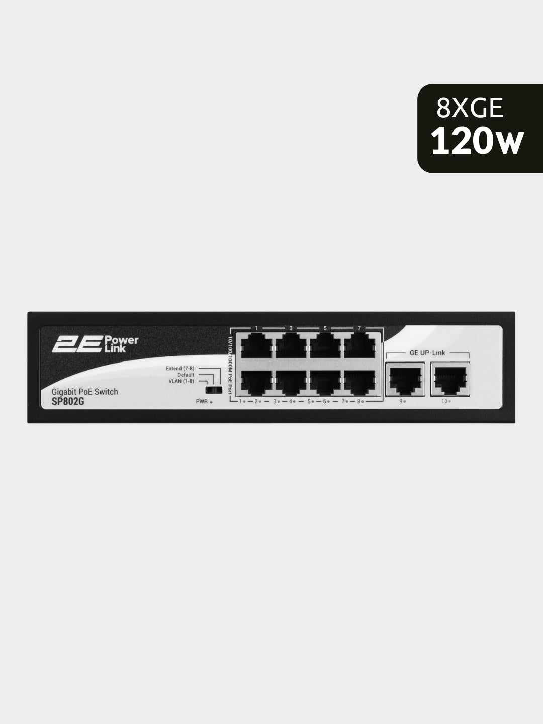 Kommutator 2E PowerLink SP802F 8xFE PoE+, 2xFE Uplink, boshqarilmaydi
