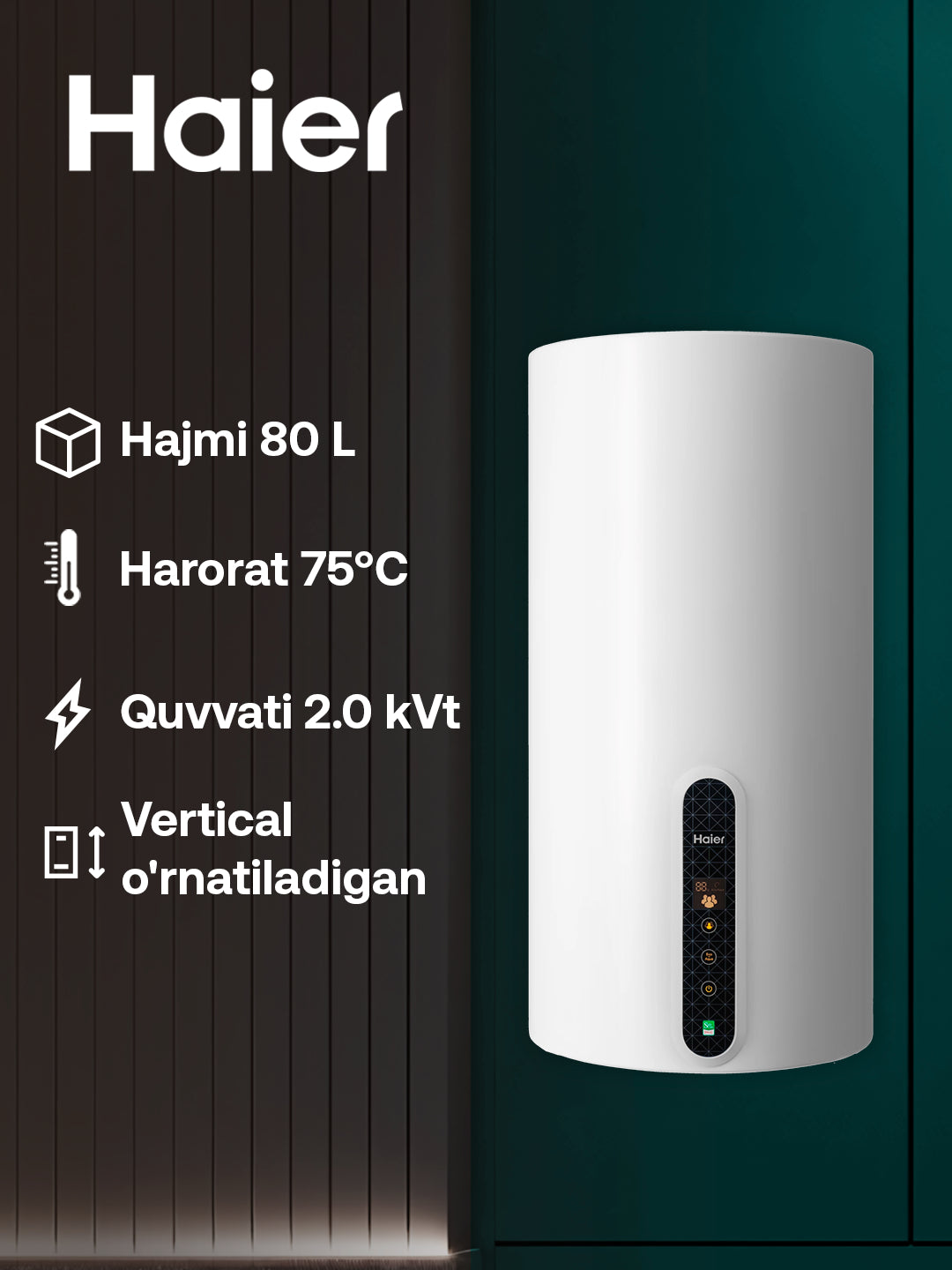 Haier ES80V-V1(R) suv isitgichi, 80 litr, 7 yillik ichki bak kafolati