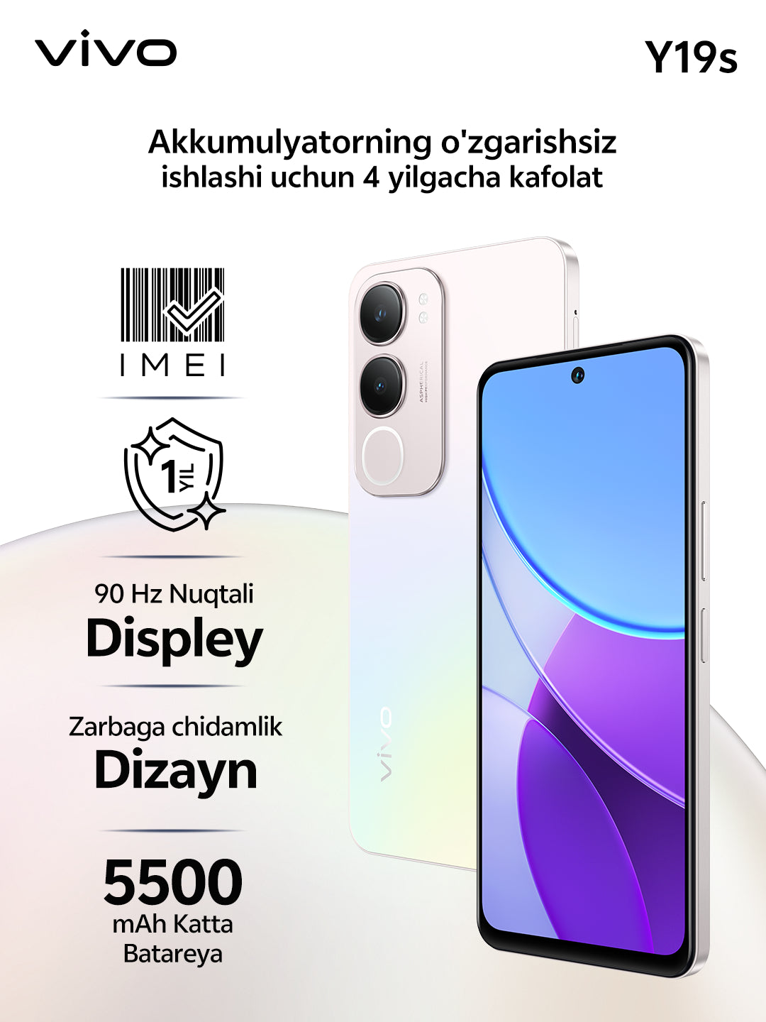 Smartfon Vivo Y19s 6RAM 128GB hotira, 5500mAh, 15W