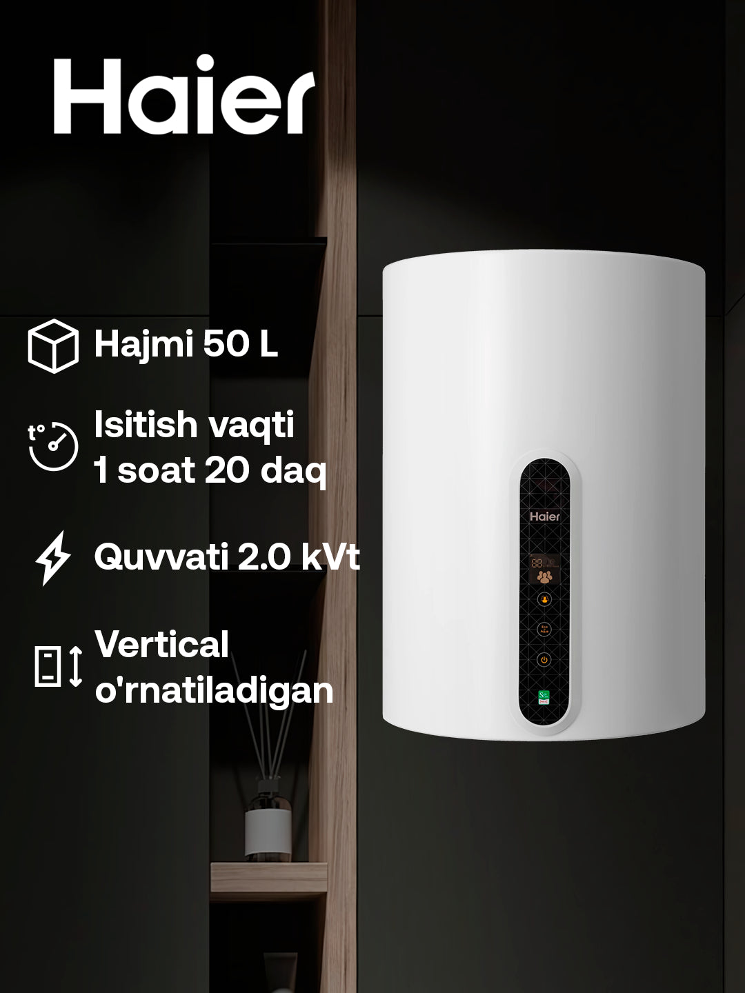 Haier ES50V-V1(R) suv isitgichi, 50 litr, 7 yillik ichki bak kafolati