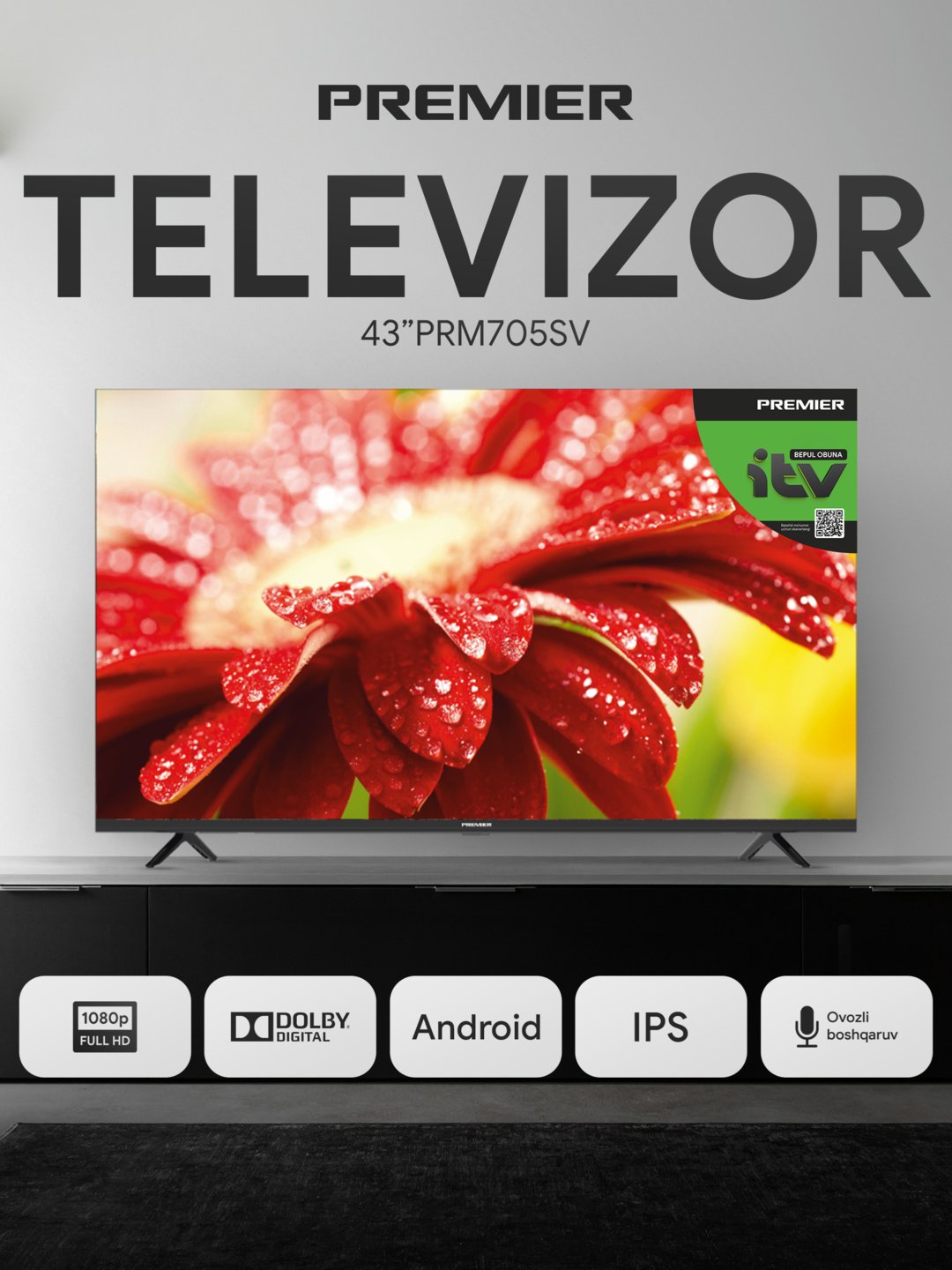 Televizor Premier 43PRM705SV, Full HD, Smart TV, ovozli pult bilan
